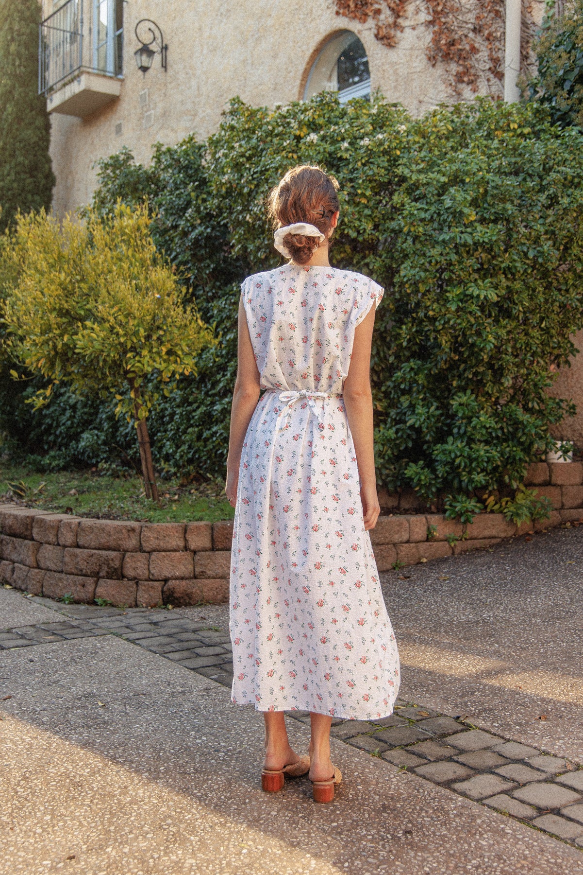 VINTAGE 1930's Floral Seersucker Cotton Nightgown Maxi Dress L/XL
