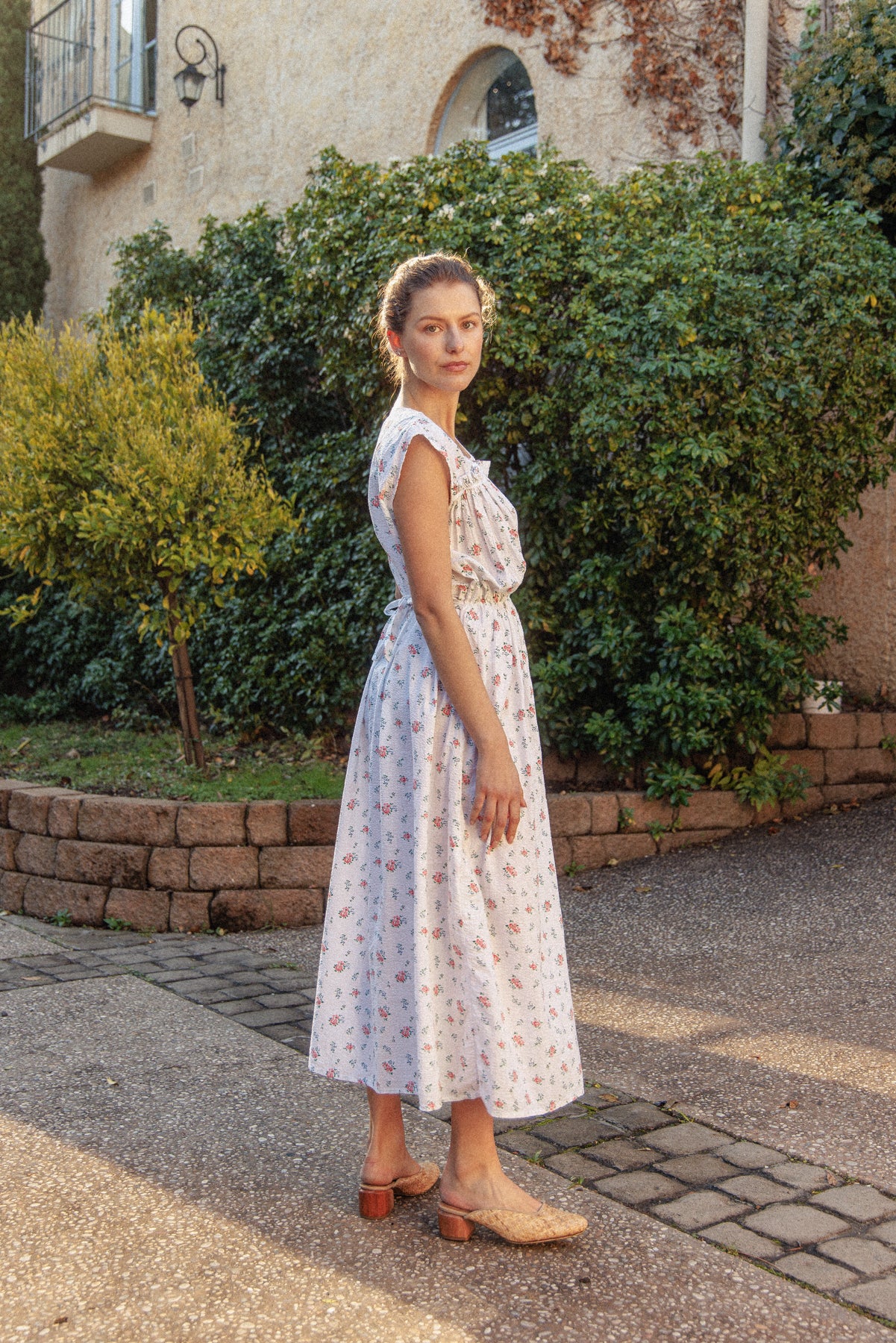 VINTAGE 1930's Floral Seersucker Cotton Nightgown Maxi Dress L/XL