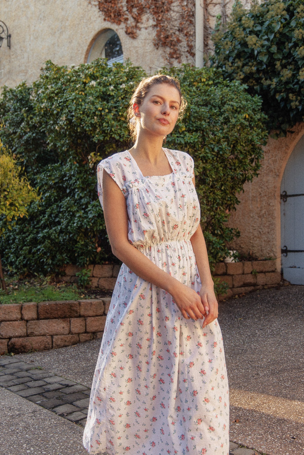VINTAGE 1930's Floral Seersucker Cotton Nightgown Maxi Dress L/XL