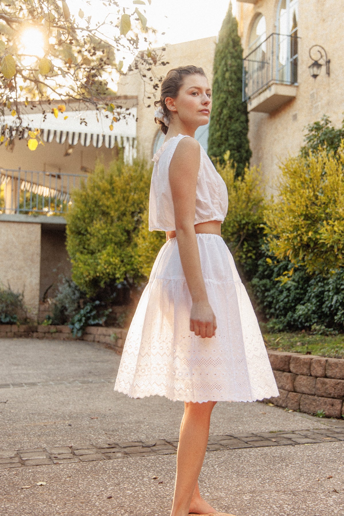 VINTAGE Antique Edwardian White Cotton Broderie Anglaise Midi Skirt S/M/L