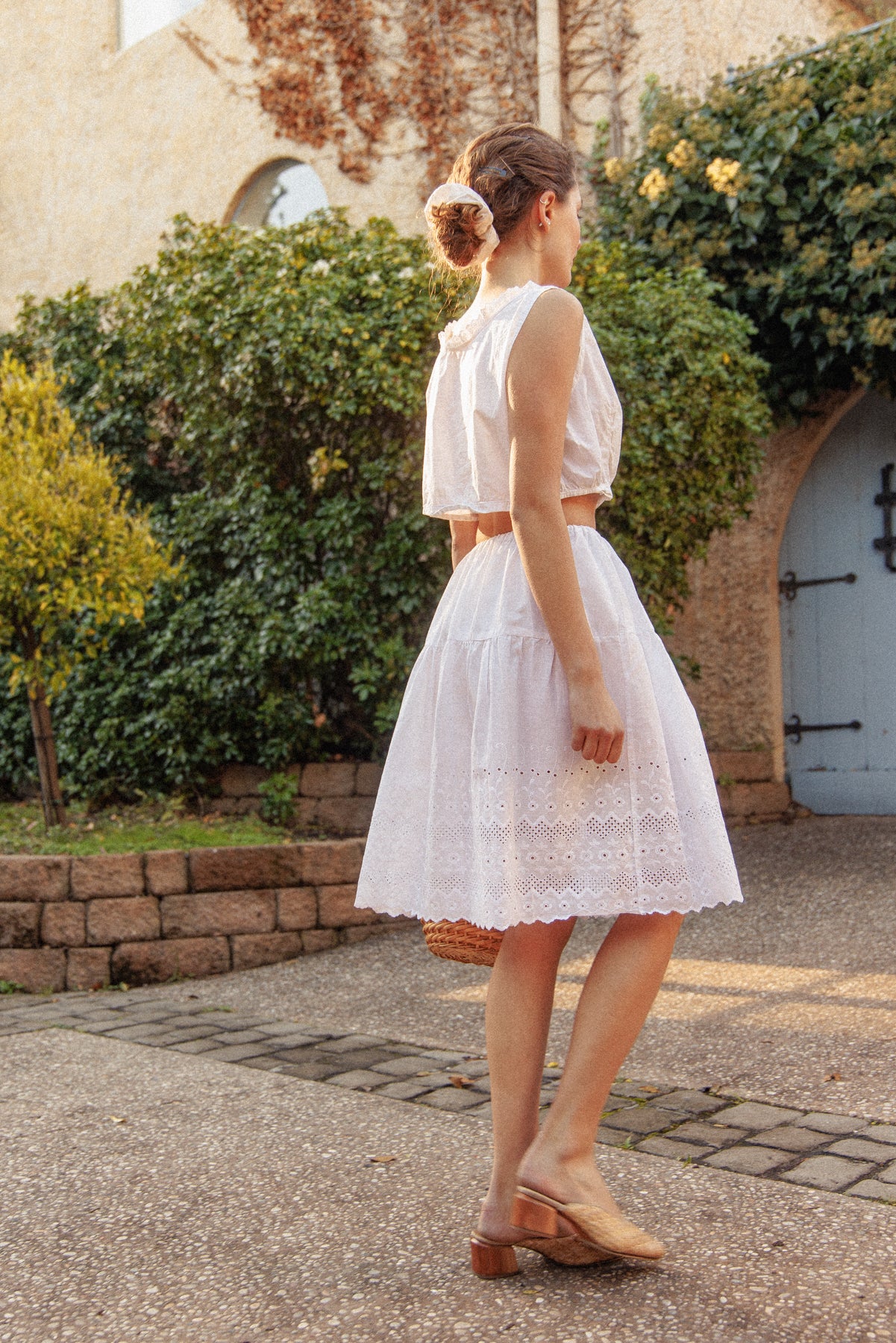 VINTAGE Antique Edwardian White Cotton Broderie Anglaise Midi Skirt S/M/L