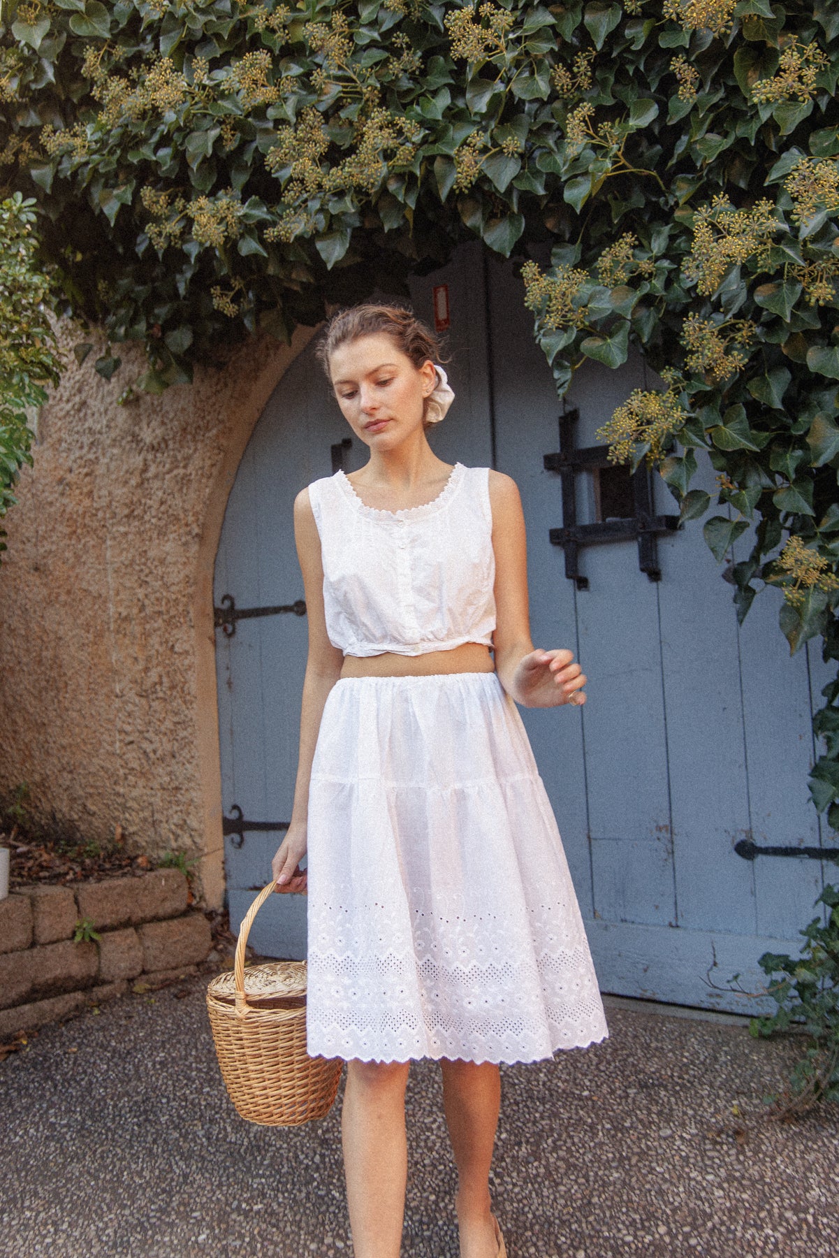 VINTAGE Antique Edwardian White Cotton Broderie Anglaise Midi Skirt S/M/L