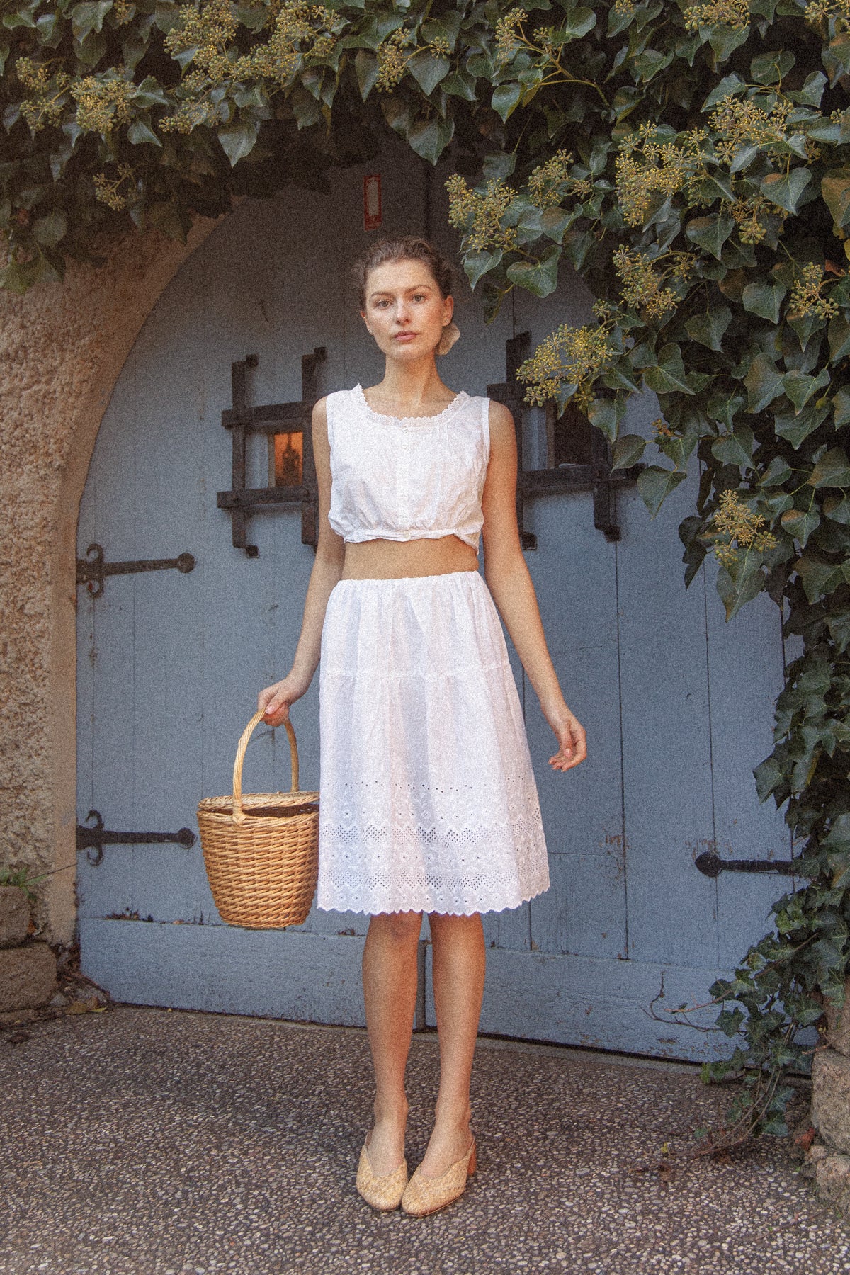 VINTAGE Antique Edwardian White Cotton Broderie Anglaise Midi Skirt S/M/L