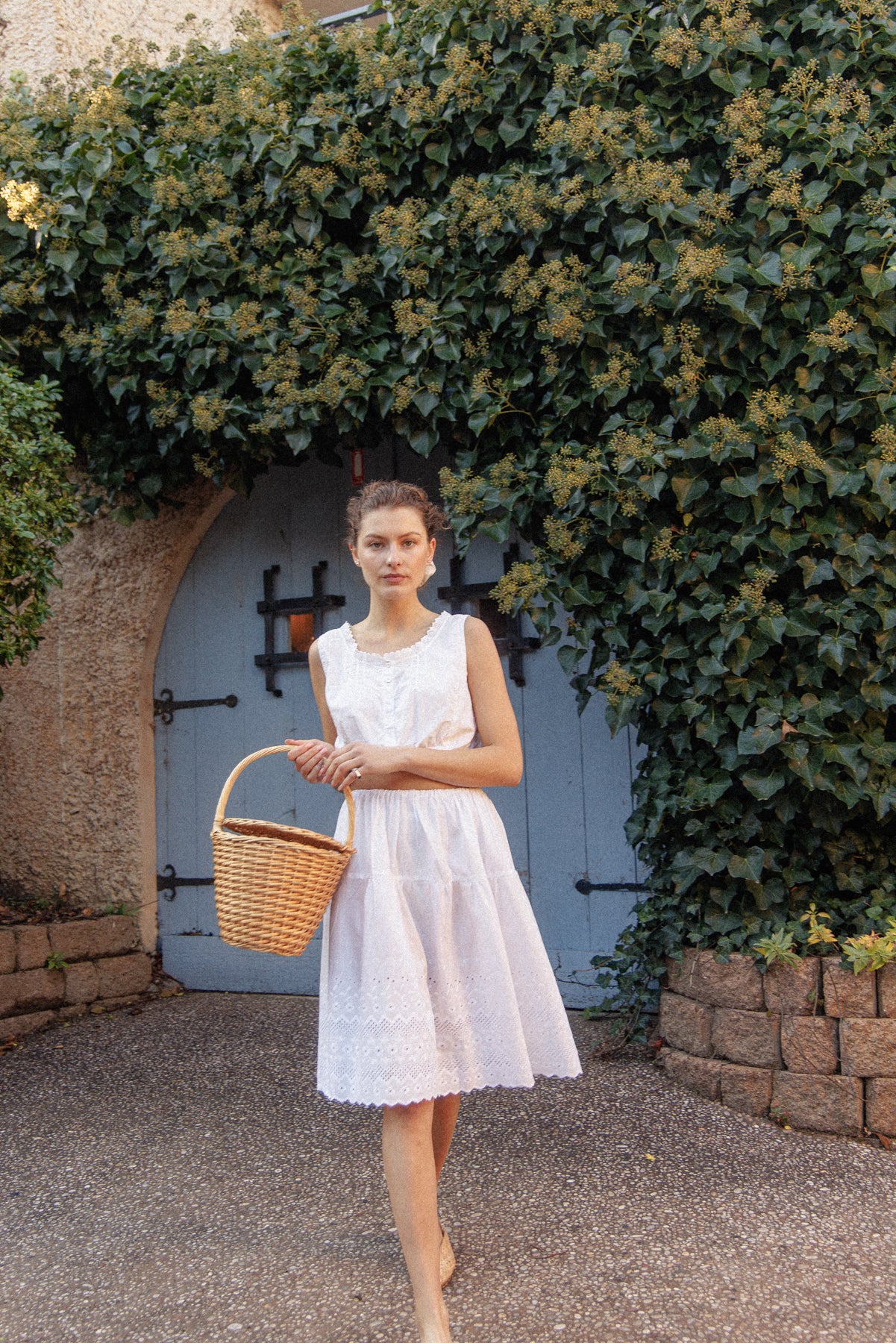 VINTAGE Antique Edwardian White Cotton Broderie Anglaise Midi Skirt S/M/L
