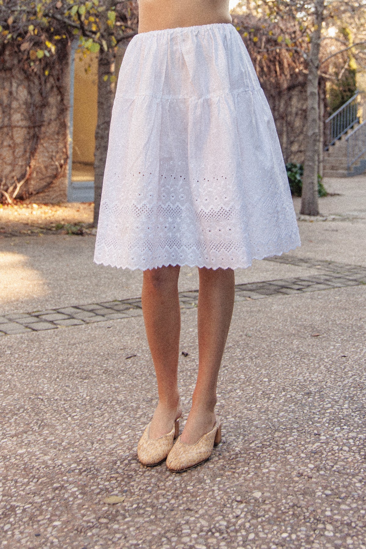 VINTAGE Antique Edwardian White Cotton Broderie Anglaise Midi Skirt S/M/L