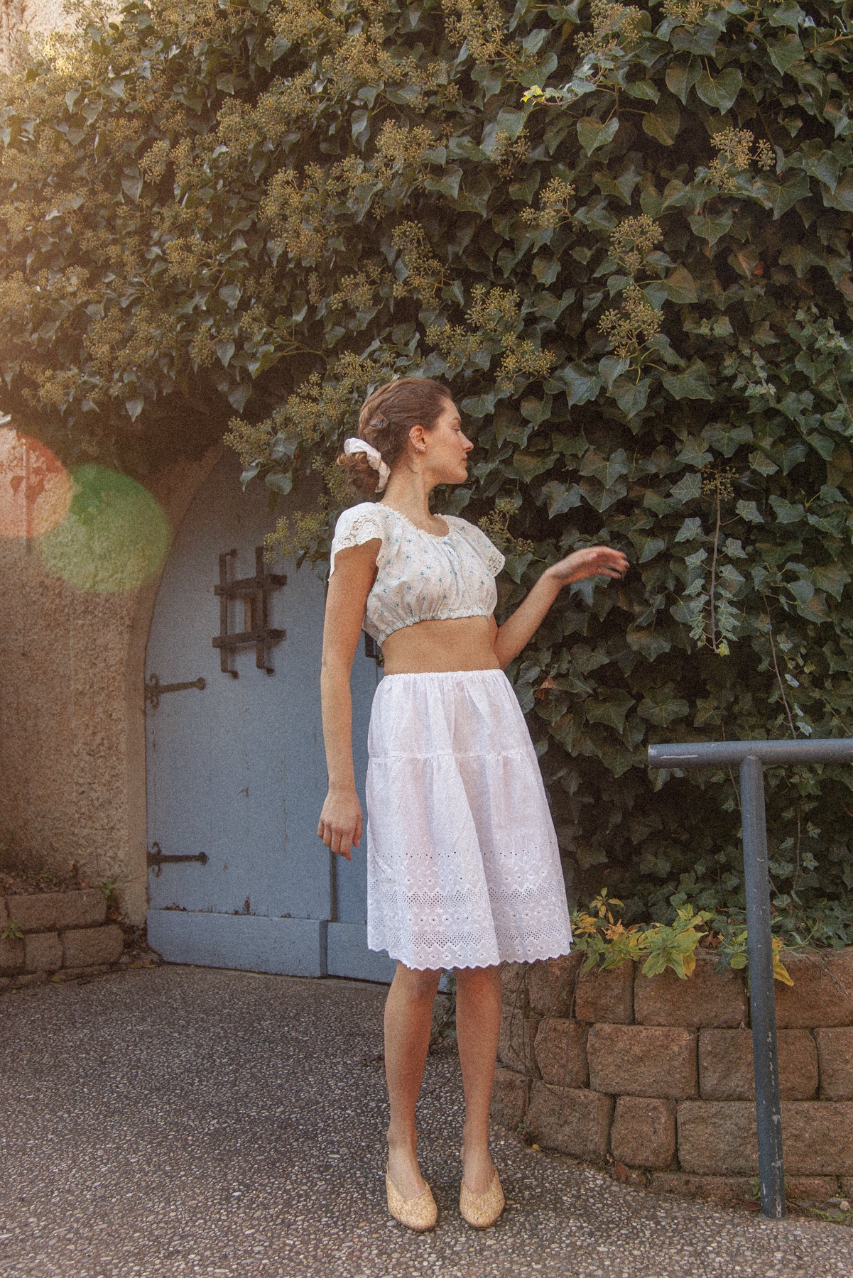VINTAGE Reworked Blue Floral Cropped Cami XS/S