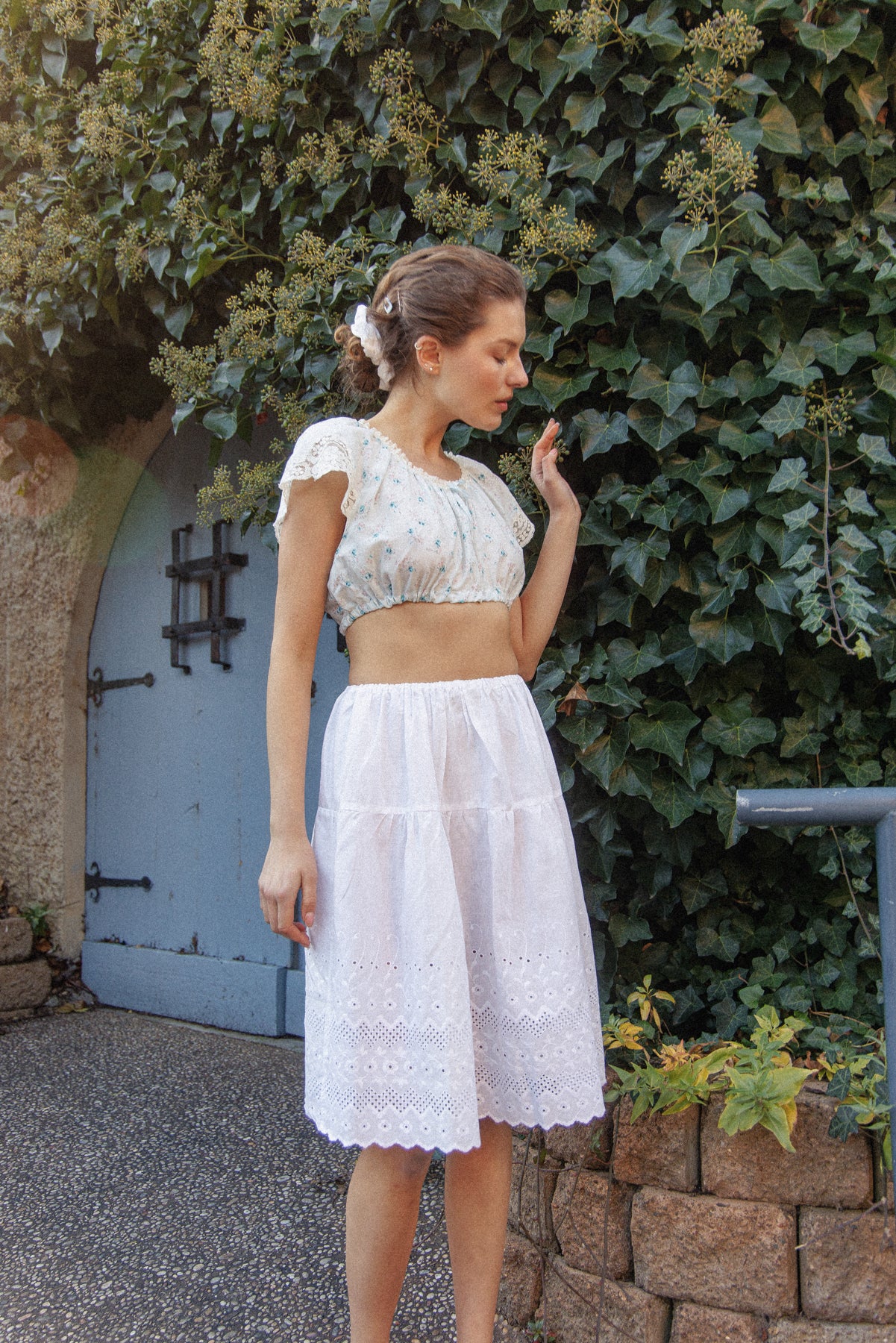VINTAGE Reworked Blue Floral Cropped Cami XS/S