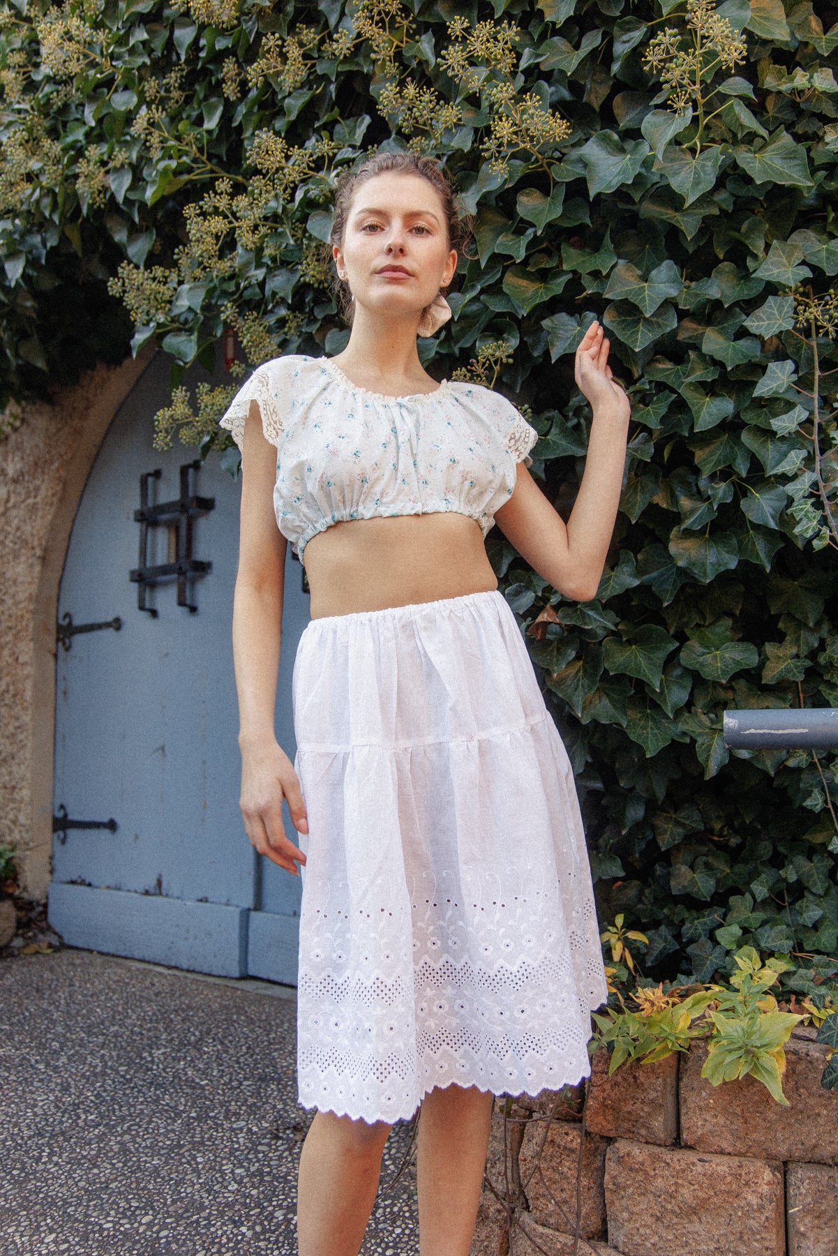 VINTAGE Reworked Blue Floral Cropped Cami XS/S