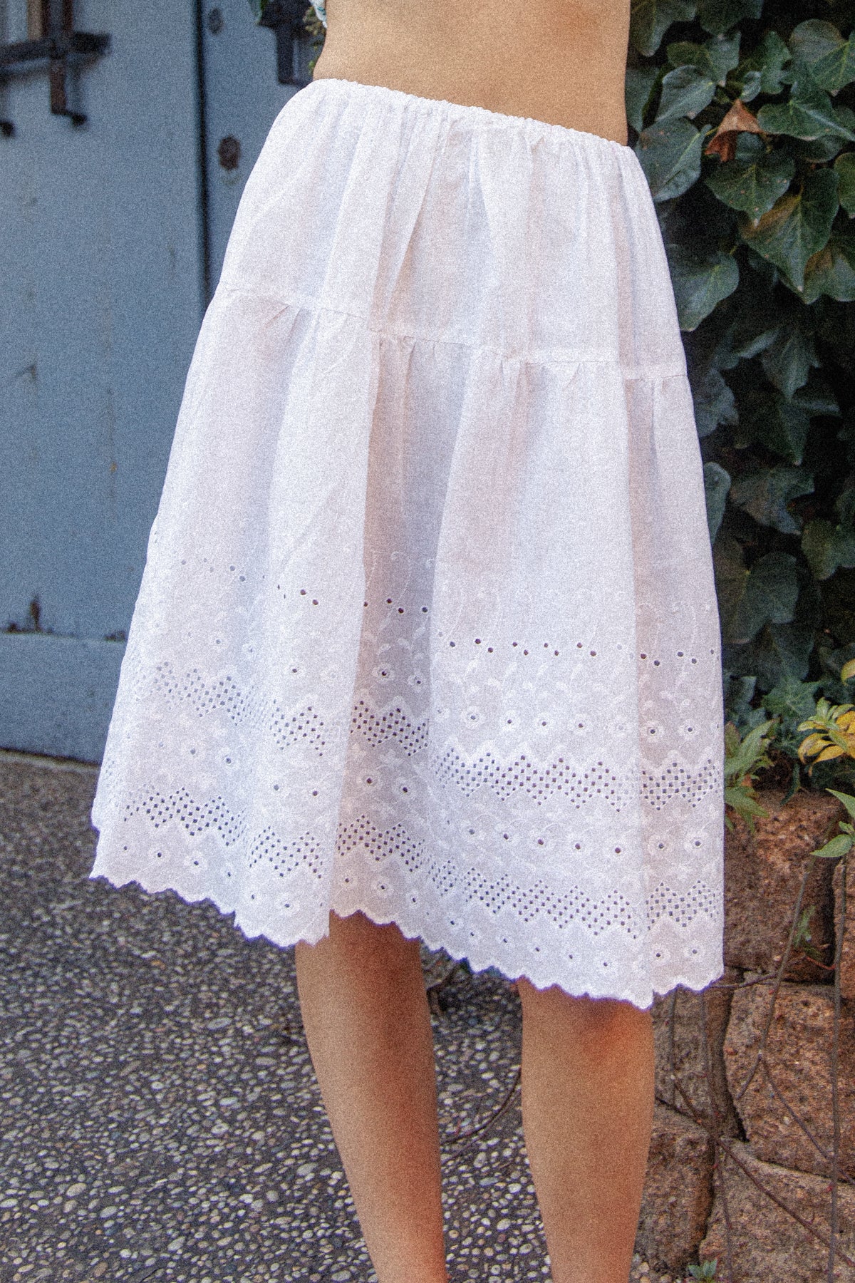 VINTAGE Antique Edwardian White Cotton Broderie Anglaise Midi Skirt S/M/L