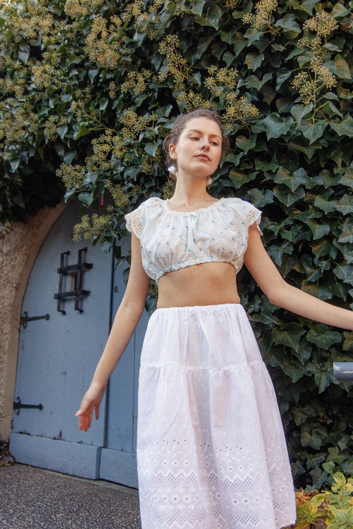 VINTAGE Reworked Blue Floral Cropped Cami XS/S