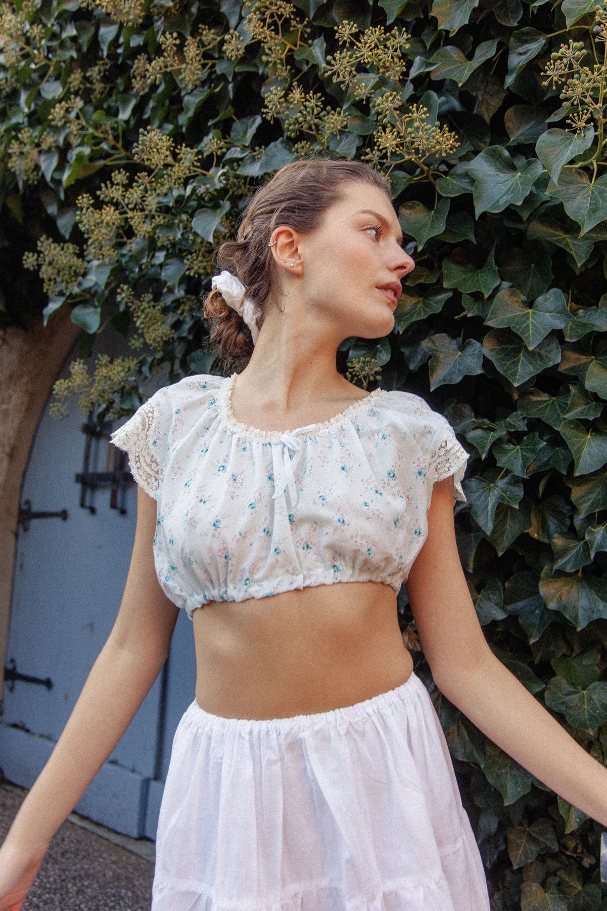 VINTAGE Reworked Blue Floral Cropped Cami XS/S
