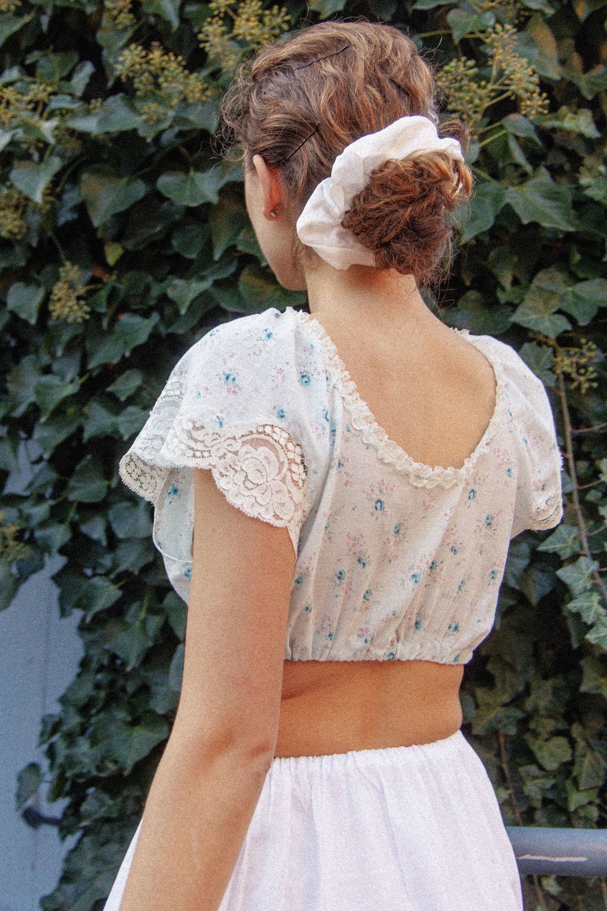 VINTAGE Reworked Blue Floral Cropped Cami XS/S