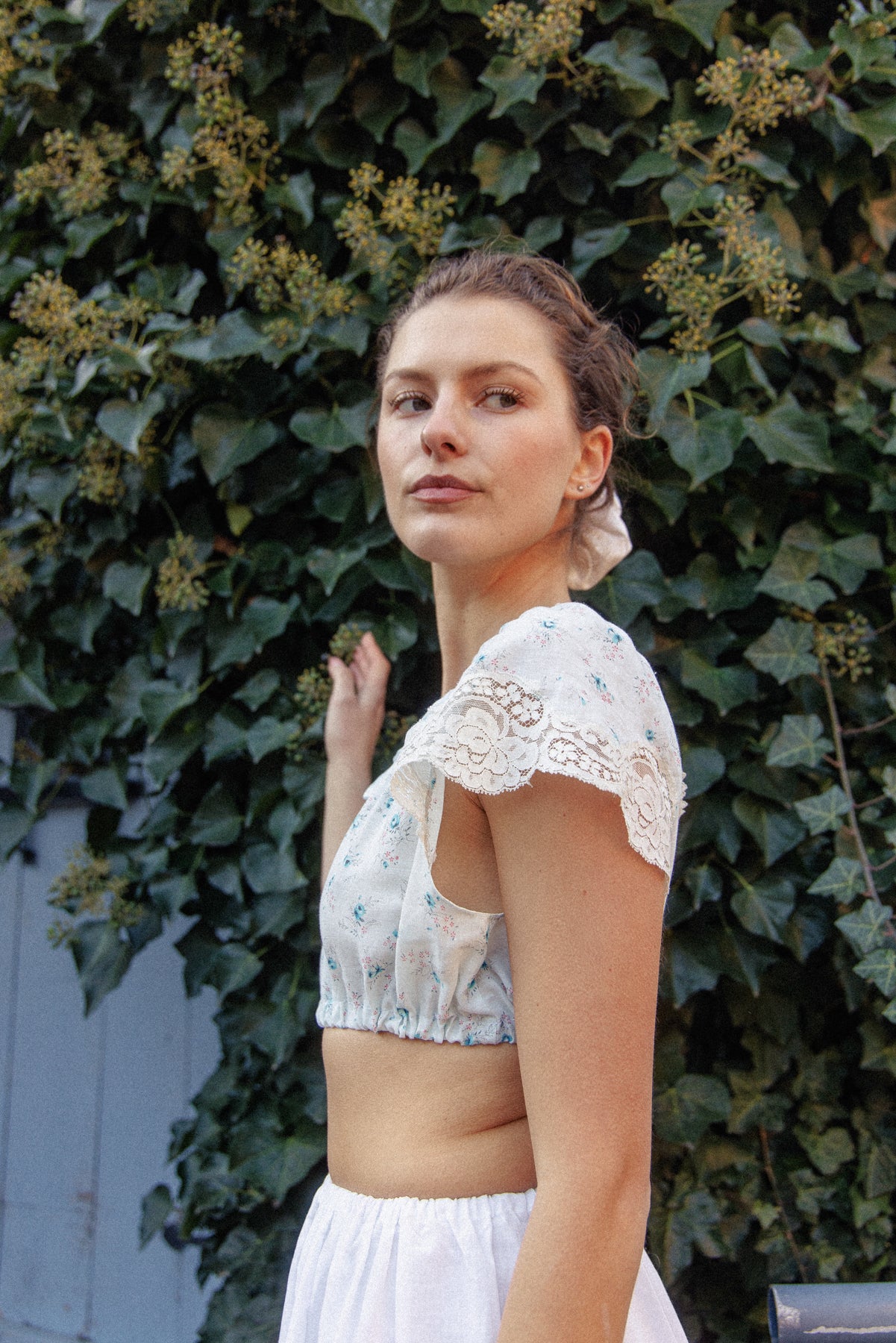 VINTAGE Reworked Blue Floral Cropped Cami XS/S