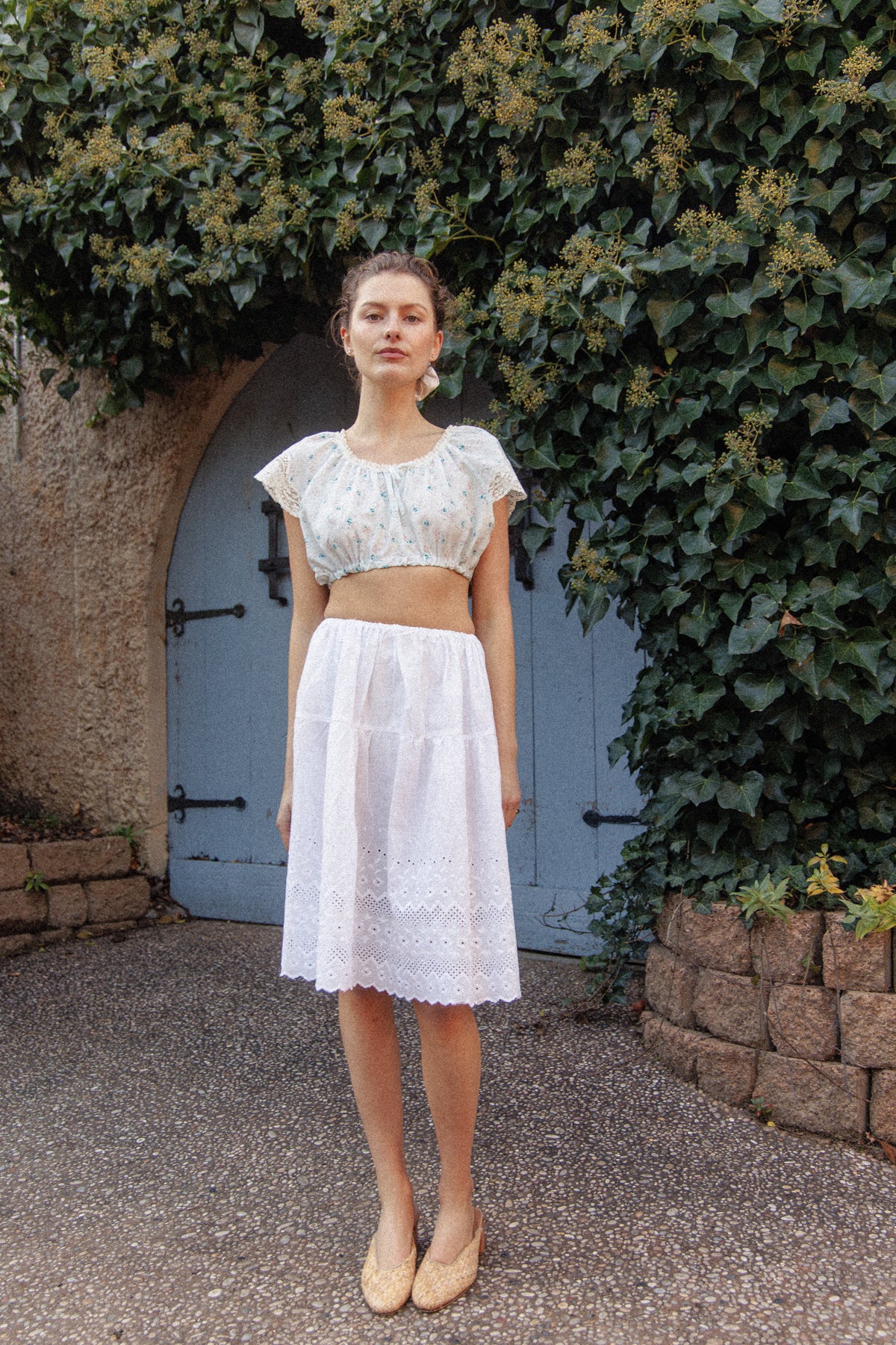 VINTAGE Reworked Blue Floral Cropped Cami XS/S