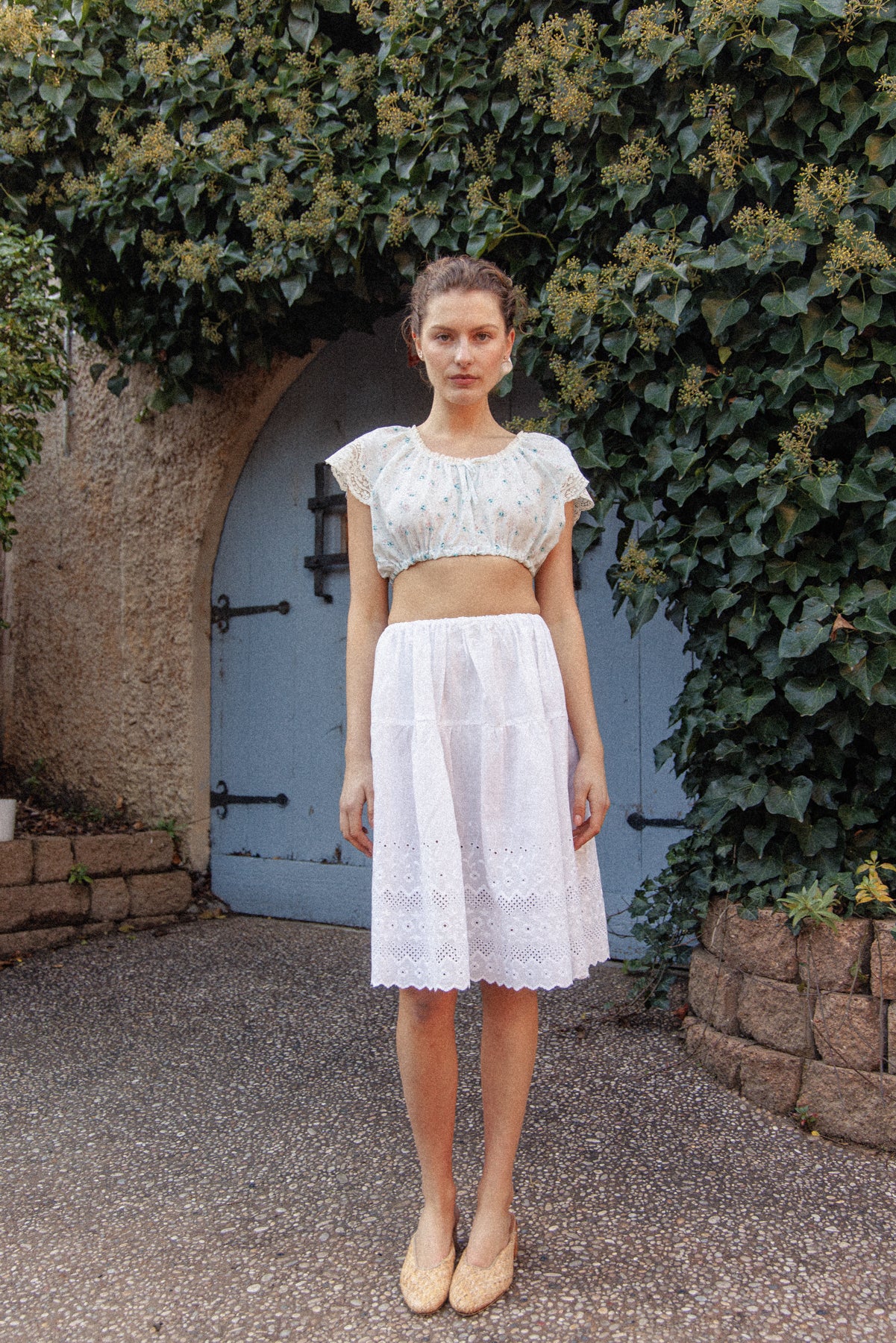 VINTAGE Reworked Blue Floral Cropped Cami XS/S