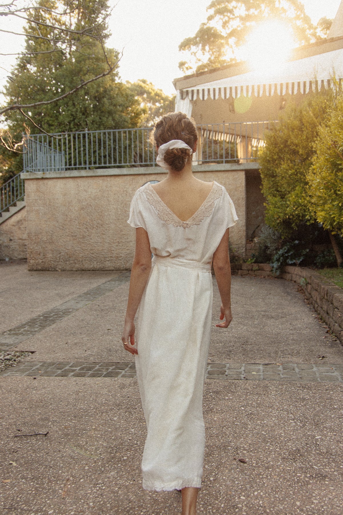 VINTAGE 1930's Ivory Silk Brocade Nightgown Dress M/L
