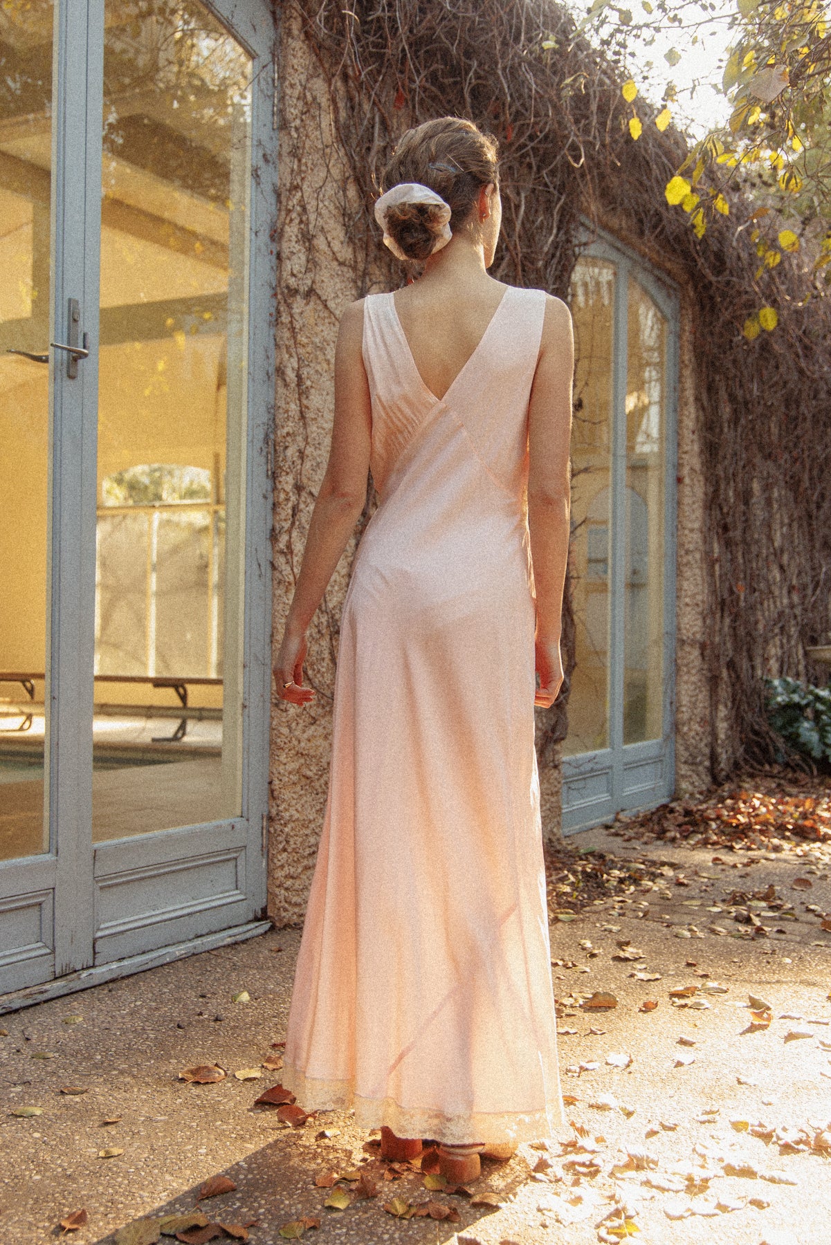 VINTAGE 1930's Pink With Bow Detail And Lace Panel Nightgown Maxi Dress M/L