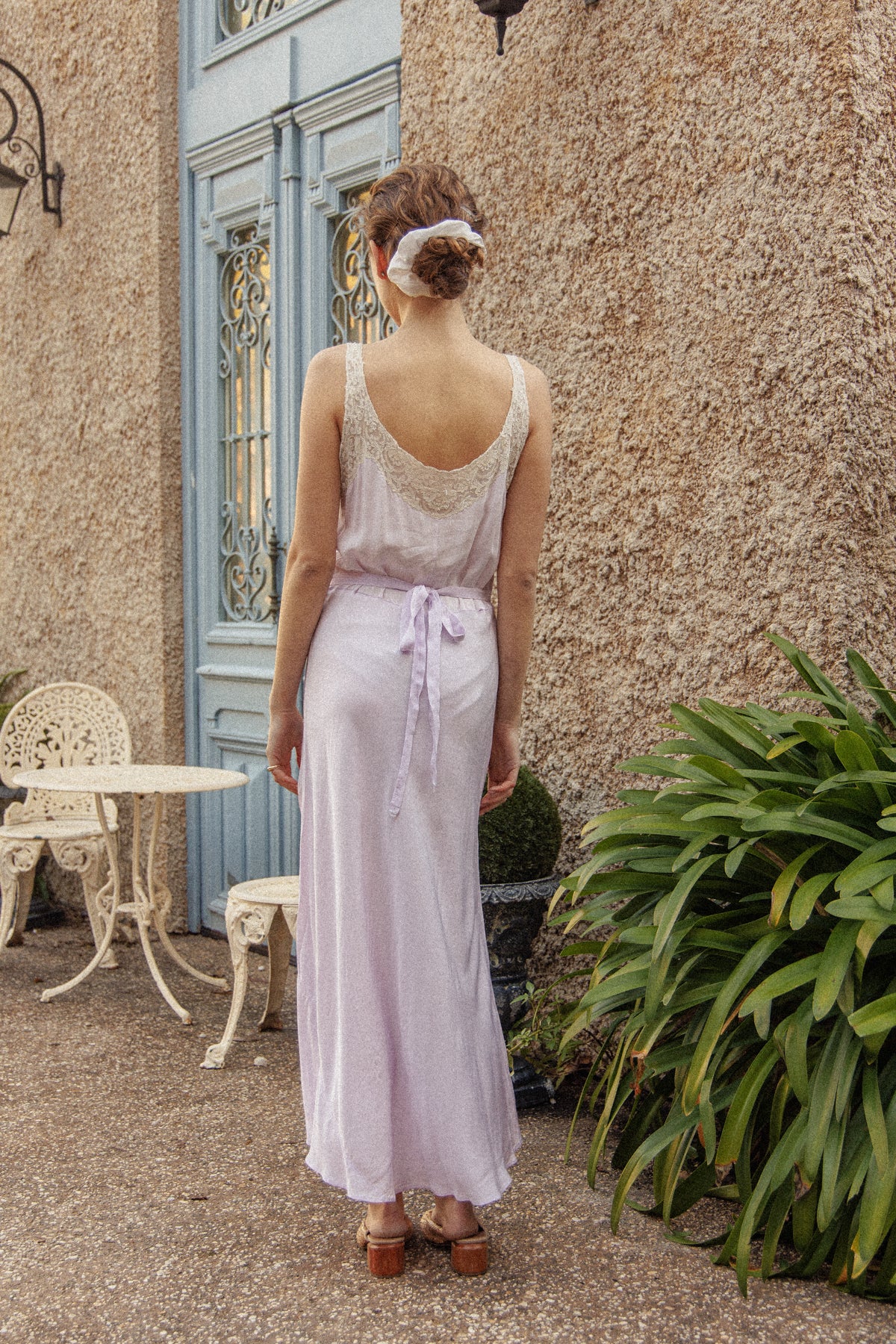 VINTAGE 1940's Lilac Flower Embroidered Nightgown Maxi Dress S/M