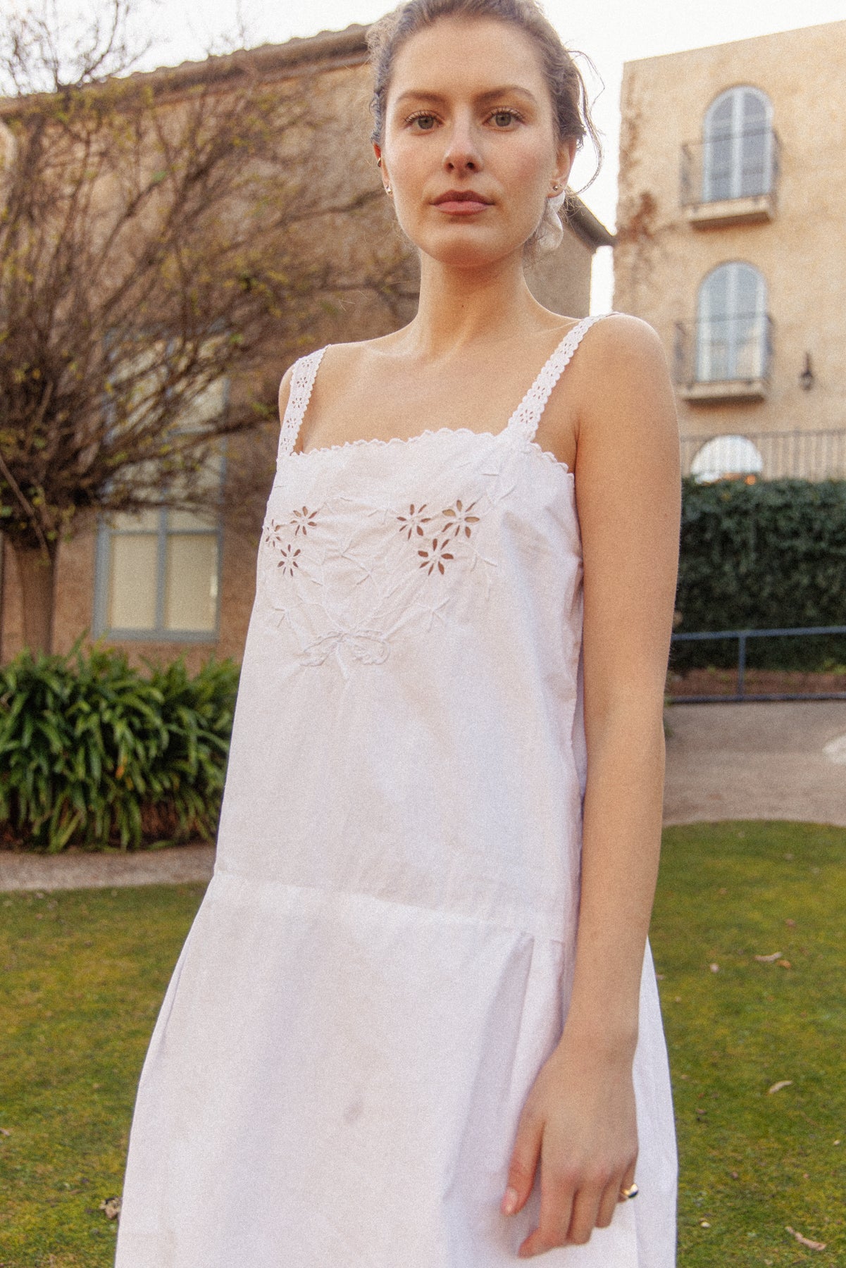 VINTAGE 1900's Edwardian Antique Scalloped Hem Cotton Mini Dress L
