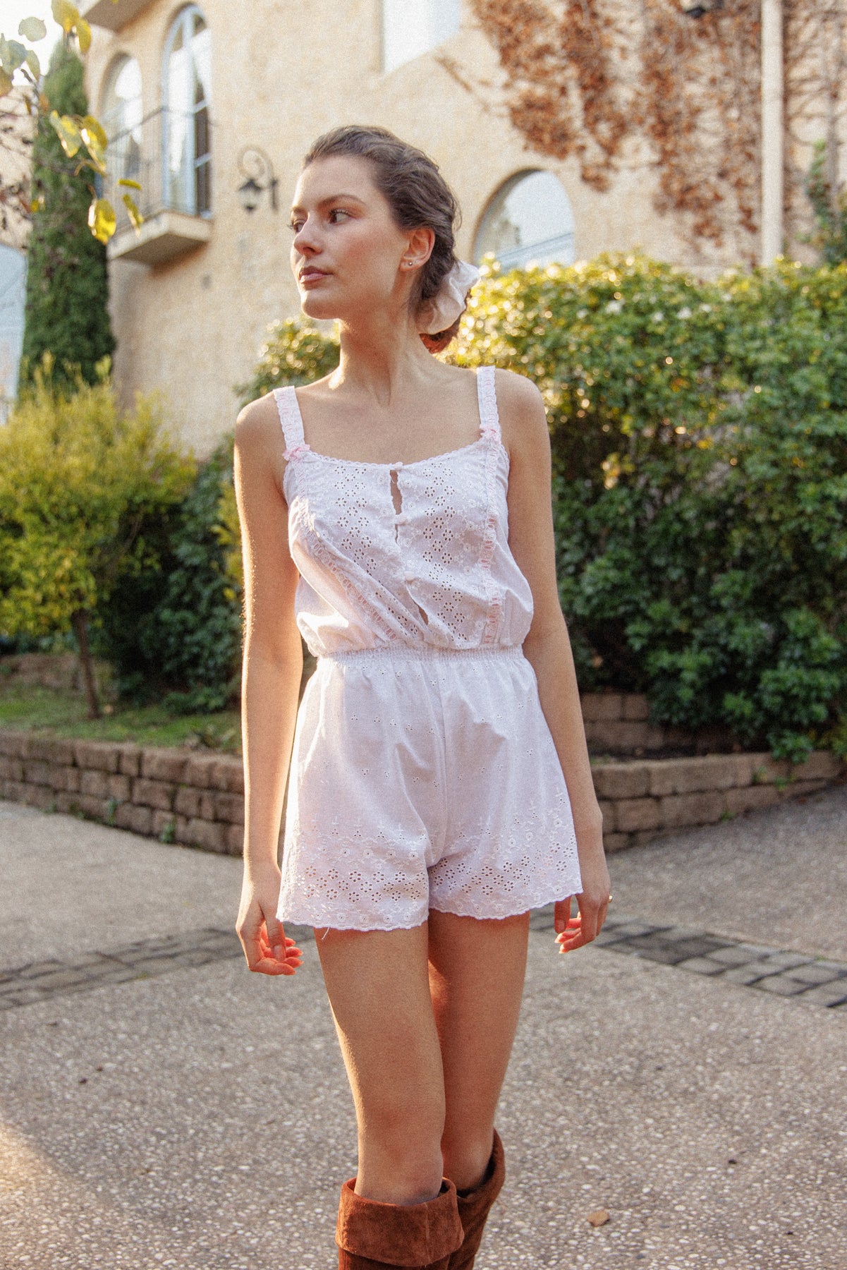 VINTAGE Cotton Broderie Anglaise Romper Jumpsuit S