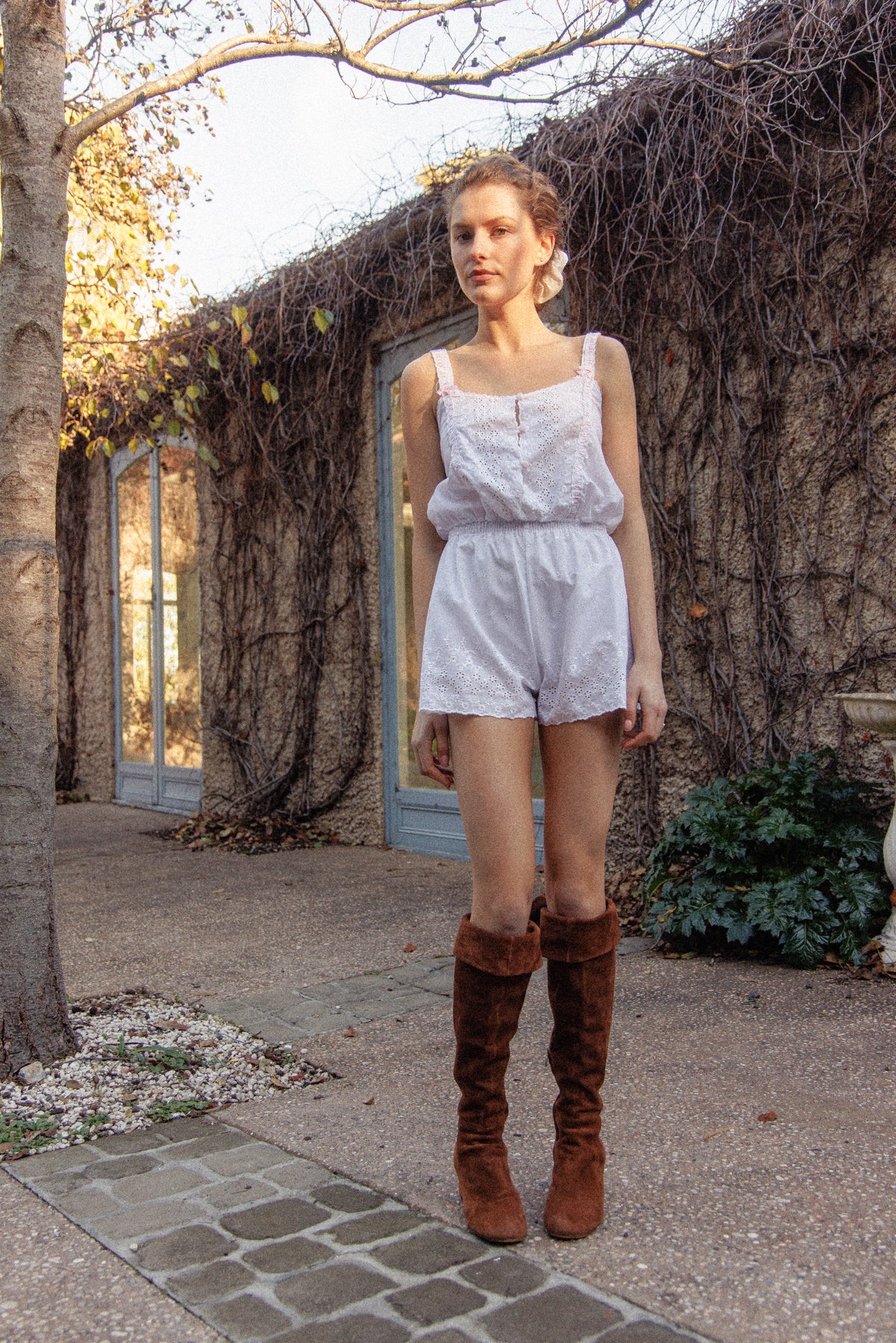 VINTAGE Cotton Broderie Anglaise Romper Jumpsuit S