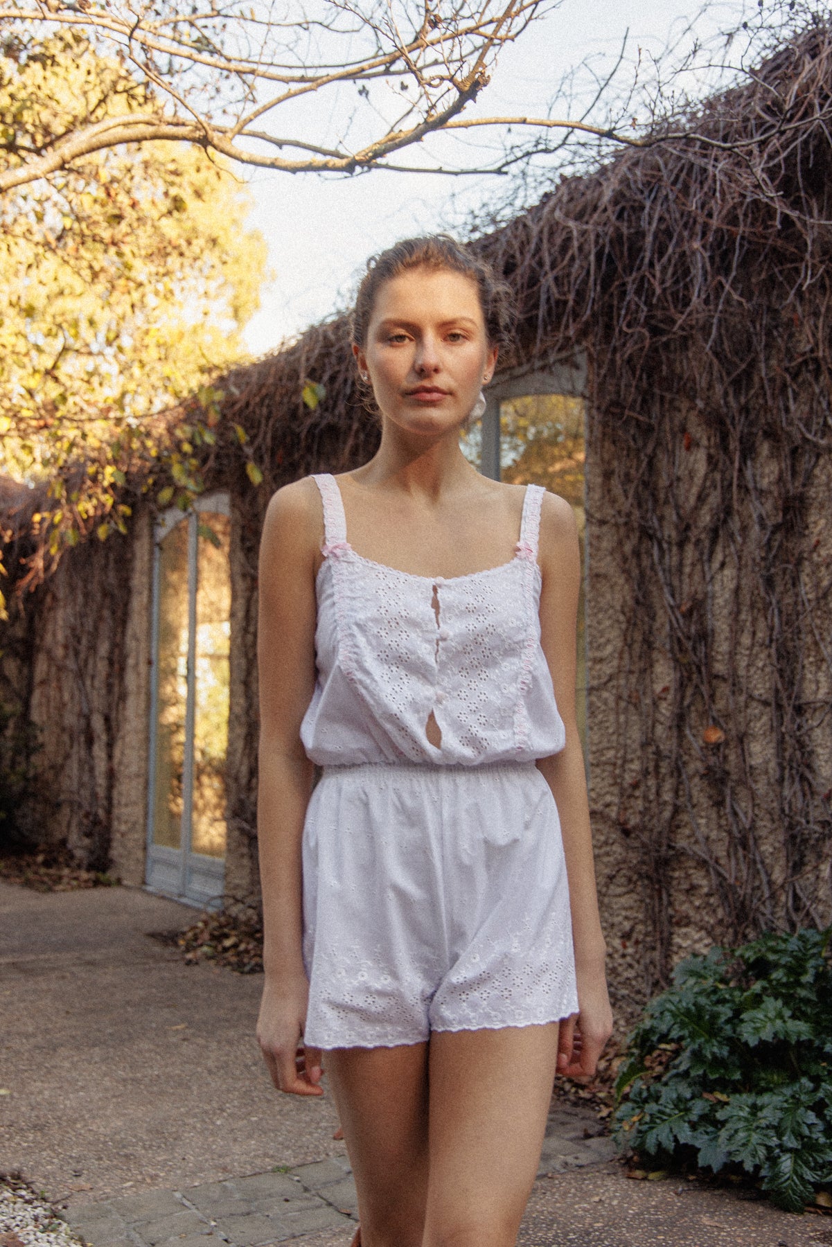 VINTAGE Cotton Broderie Anglaise Romper Jumpsuit S