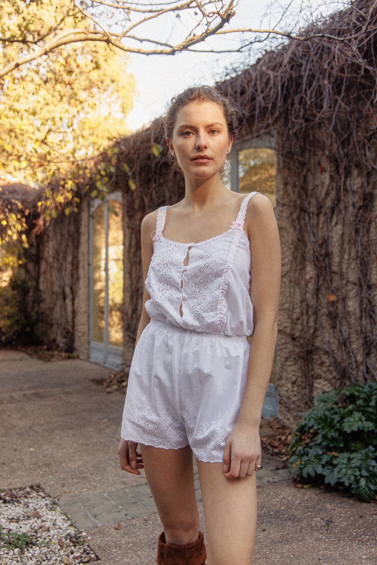 VINTAGE Cotton Broderie Anglaise Romper Jumpsuit S