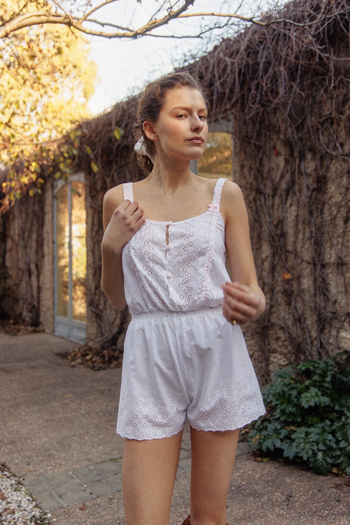 VINTAGE Cotton Broderie Anglaise Romper Jumpsuit S