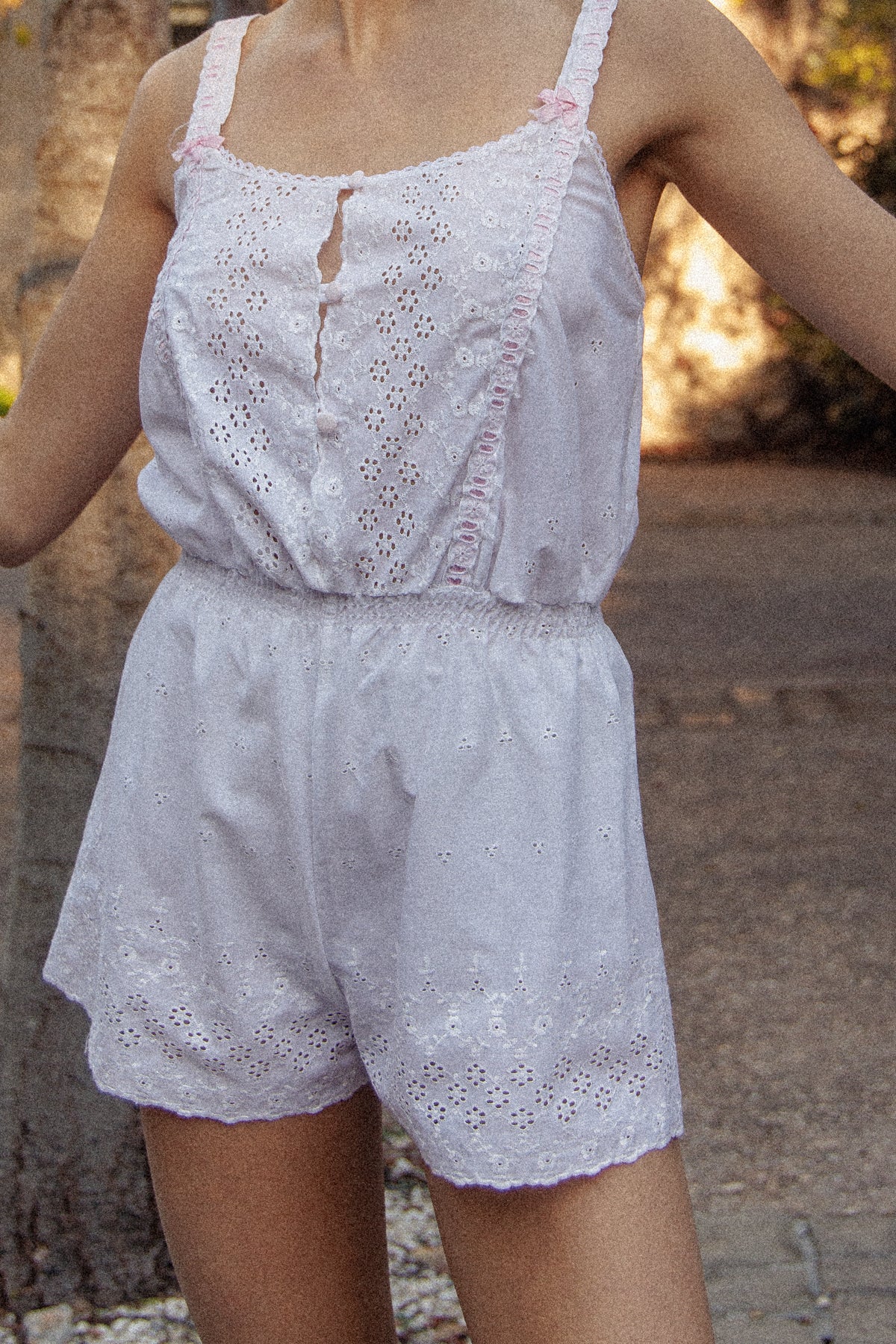 VINTAGE Cotton Broderie Anglaise Romper Jumpsuit S