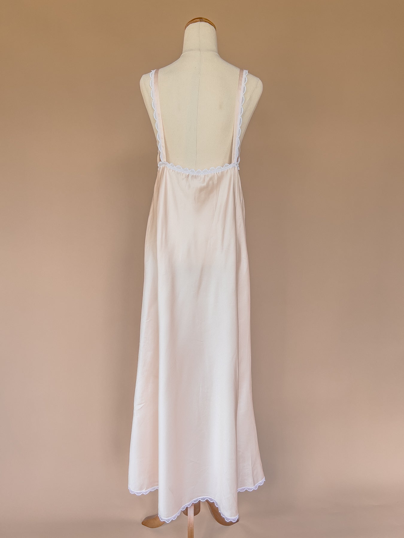 VINTAGE Baby Pink Satin Low Back Maxi Nightgown Dress S/M