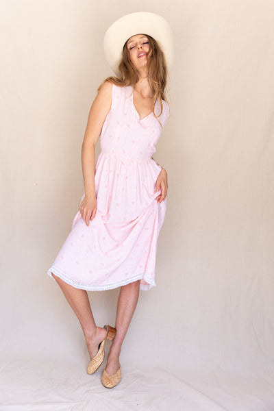 VINTAGE 1940's Pink Printed Midi Nightgown Dress XS/S