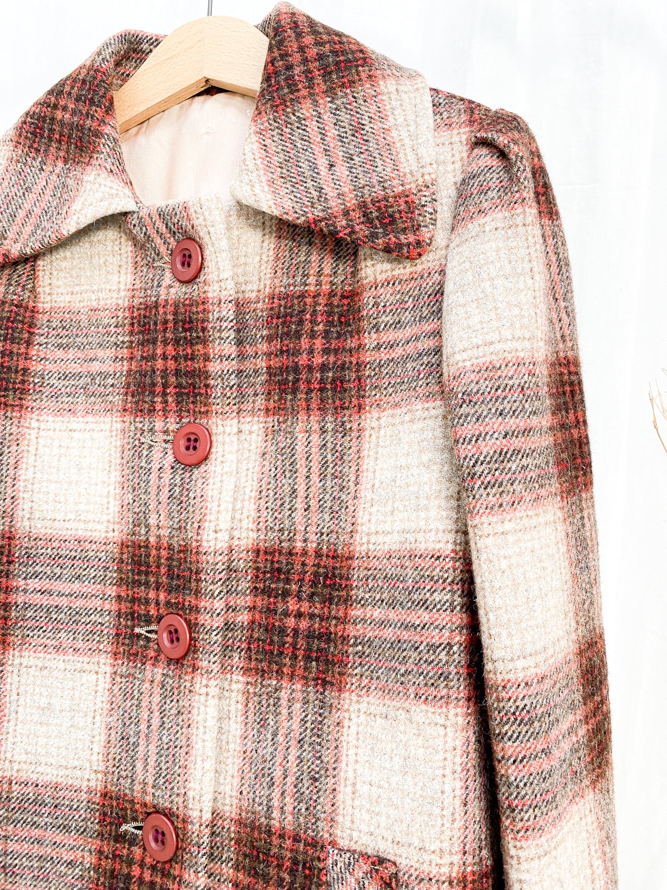VINTAGE 1960's Kids Plaid Check Wool Coat 10-14