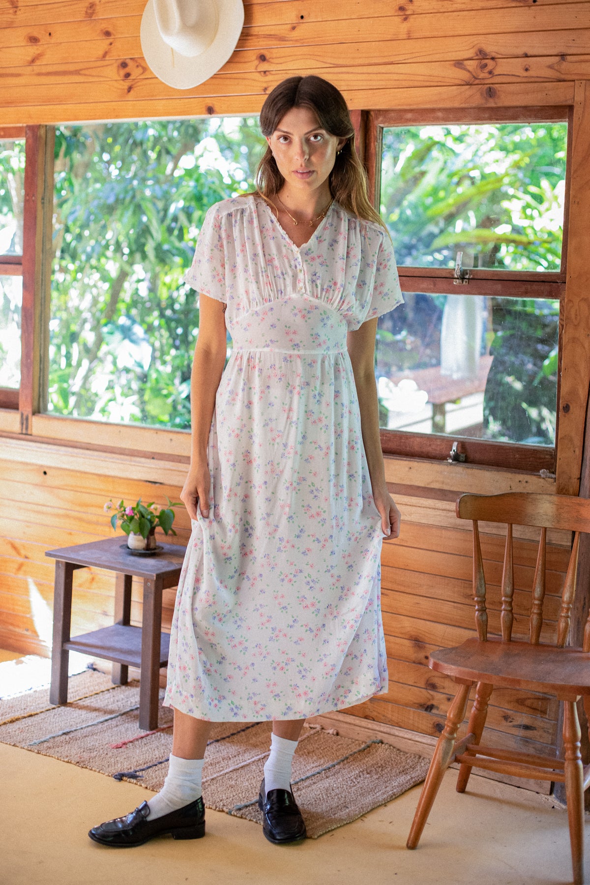 VINTAGE 1940's Floral Printed Nightgown Dress S/M/L/XL