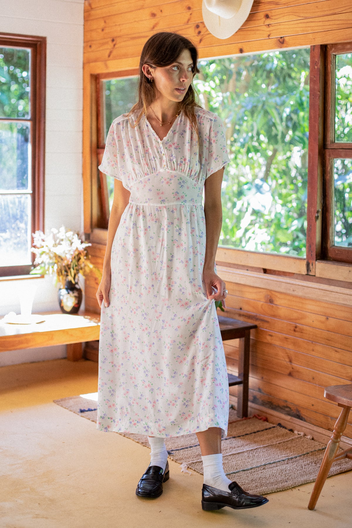 VINTAGE 1940's Floral Printed Nightgown Dress S/M/L/XL