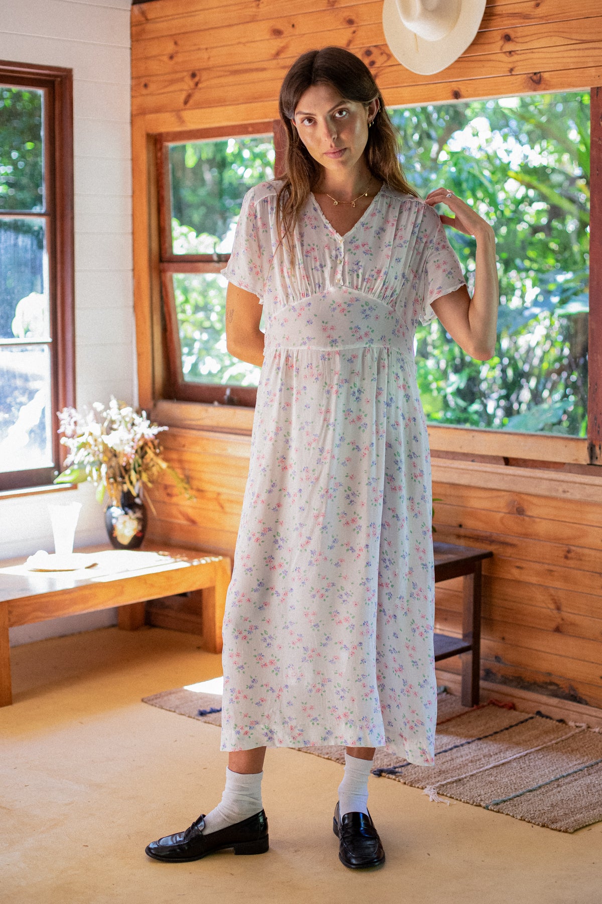 VINTAGE 1940's Floral Printed Nightgown Dress S/M/L/XL