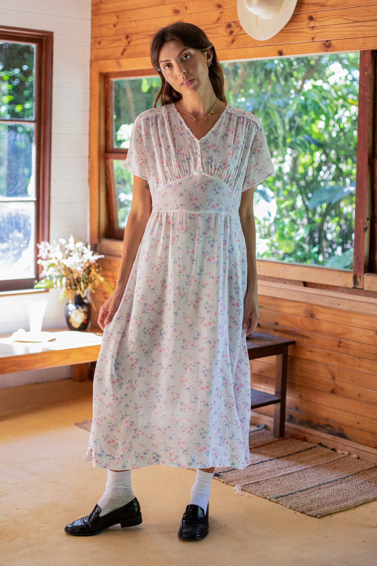 VINTAGE 1940's Floral Printed Nightgown Dress S/M/L/XL