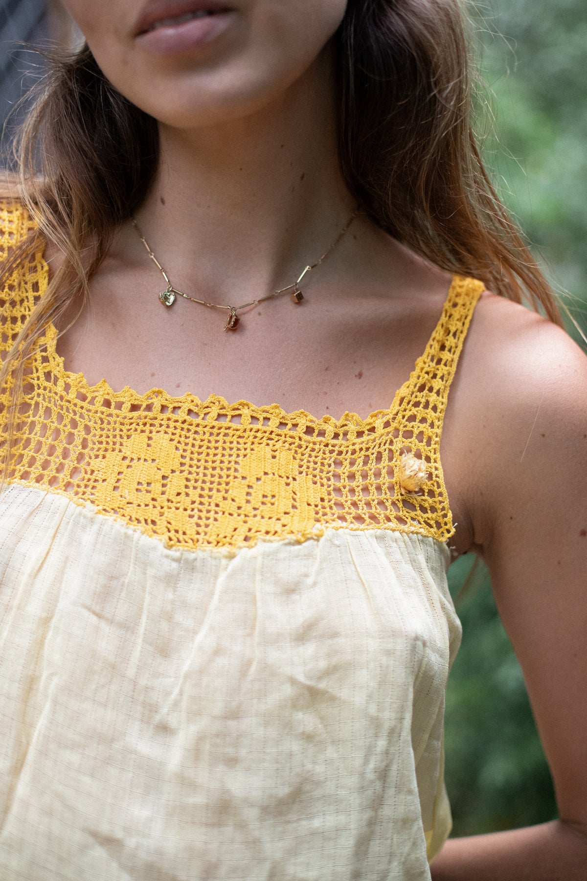 VINTAGE 1900's Edwardian Crochet Yoke Cotton Cami S/M