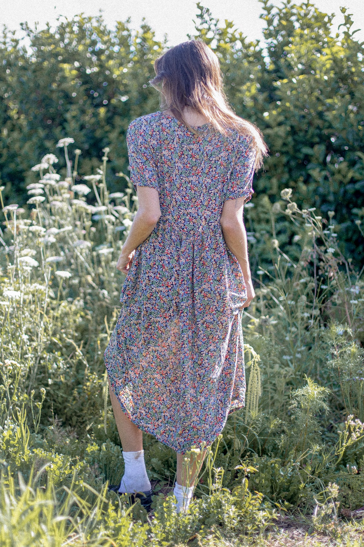 VINTAGE 1990's Floral Button Down Midi Summer Dress M