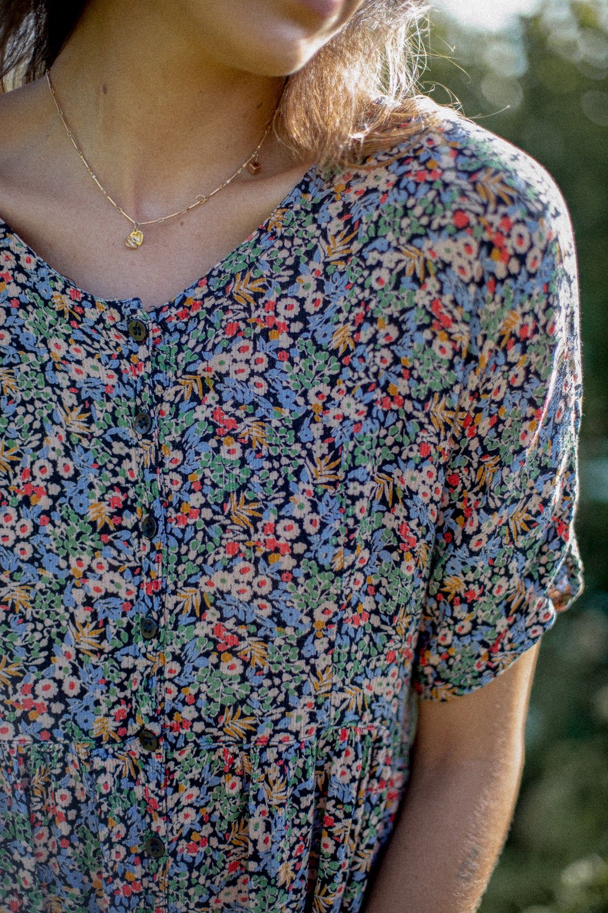 VINTAGE 1990's Floral Button Down Midi Summer Dress M