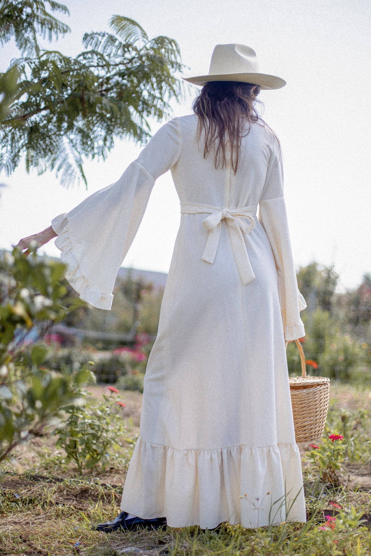 VINTAGE 1960's Ivory Angel Sleeve Maxi Dress S/M