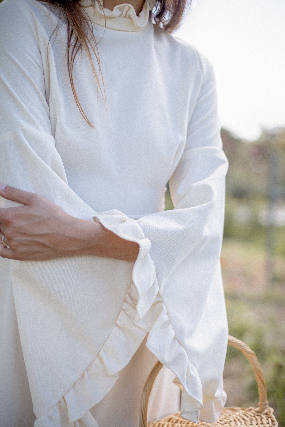 VINTAGE 1960's Ivory Angel Sleeve Maxi Dress S/M