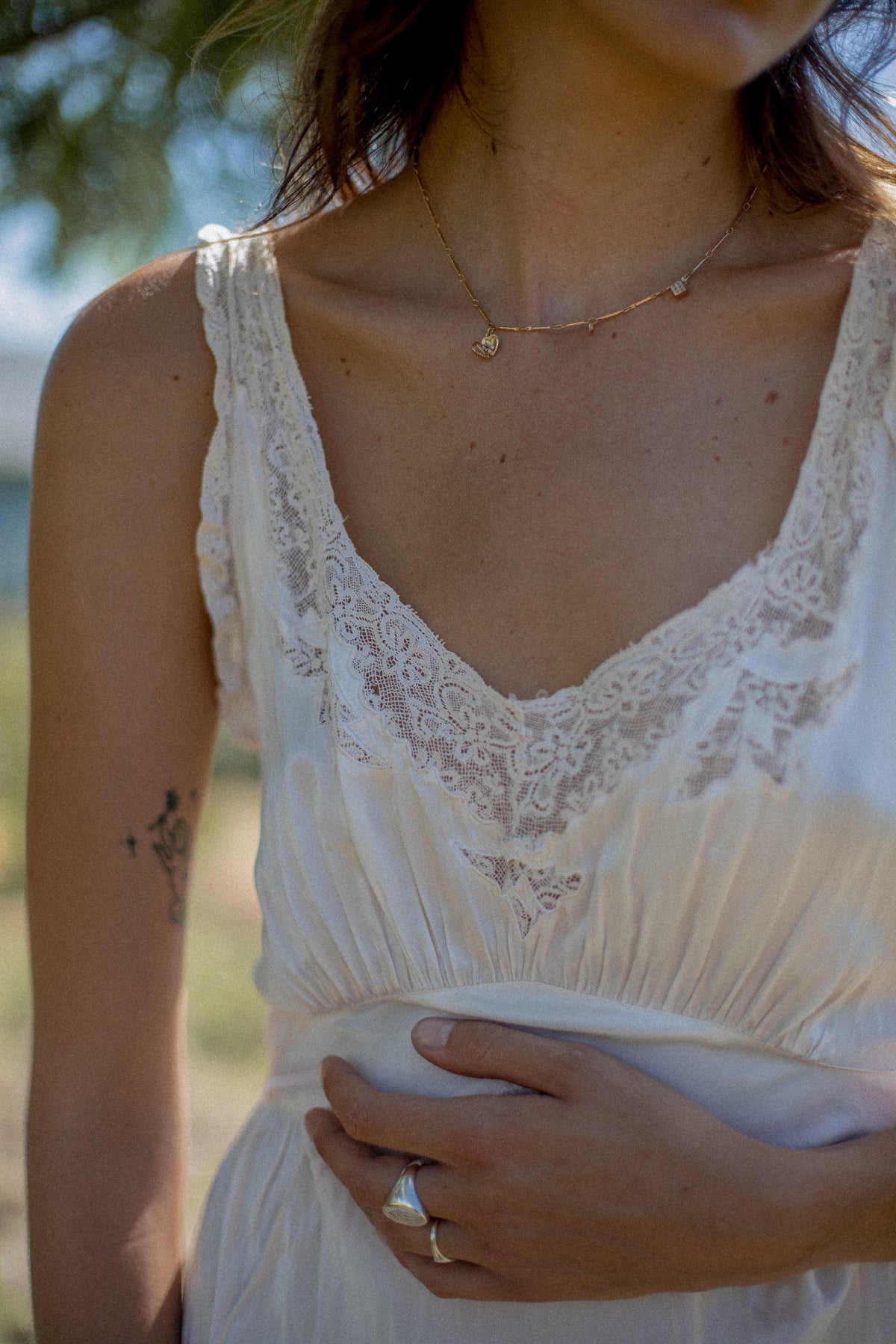 VINTAGE 1930's Ivory Lace Trimmed Bias Cut Maxi Nightgown Dress M