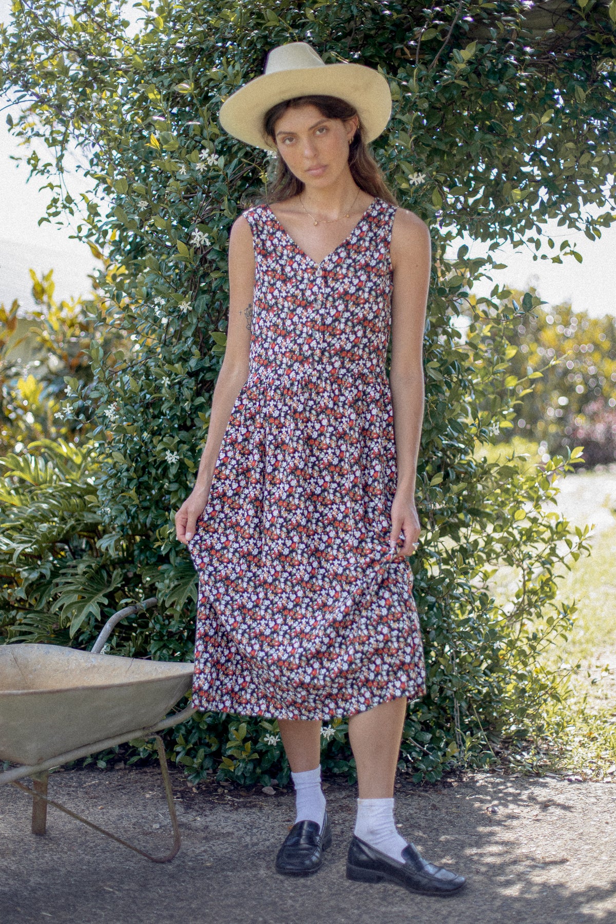 VINTAGE Floral Midi Dress S/M/L