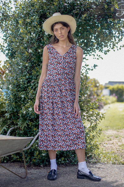 VINTAGE Floral Midi Dress S/M/L