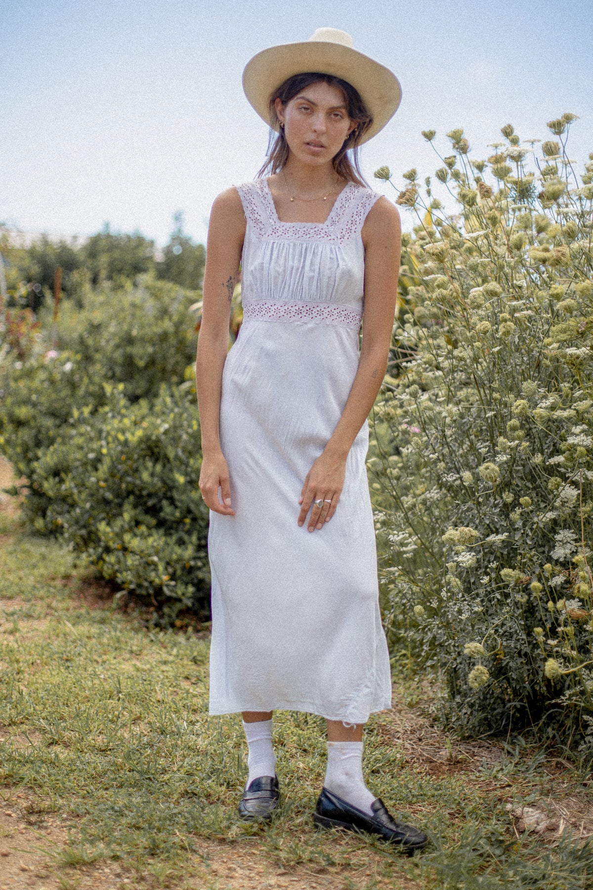 VINTAGE 1930's Powder Blue Flower Panel Maxi Nightgown Dress S