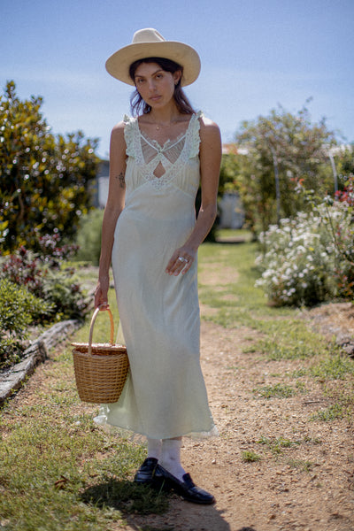 VINTAGE 1930's Seafoam Green Bias Cut Maxi Nightgown With Keyhole S