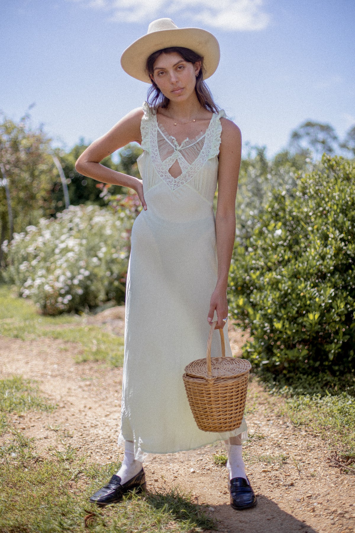 VINTAGE 1930's Seafoam Green Bias Cut Maxi Nightgown With Keyhole S