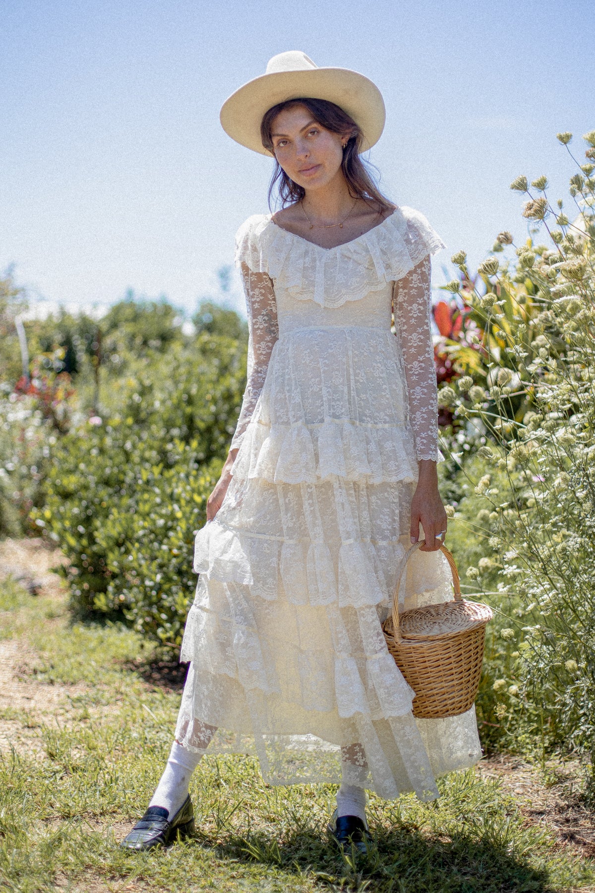 VINTAGE 1970's Tiered Lace Maxi Wedding Dress S