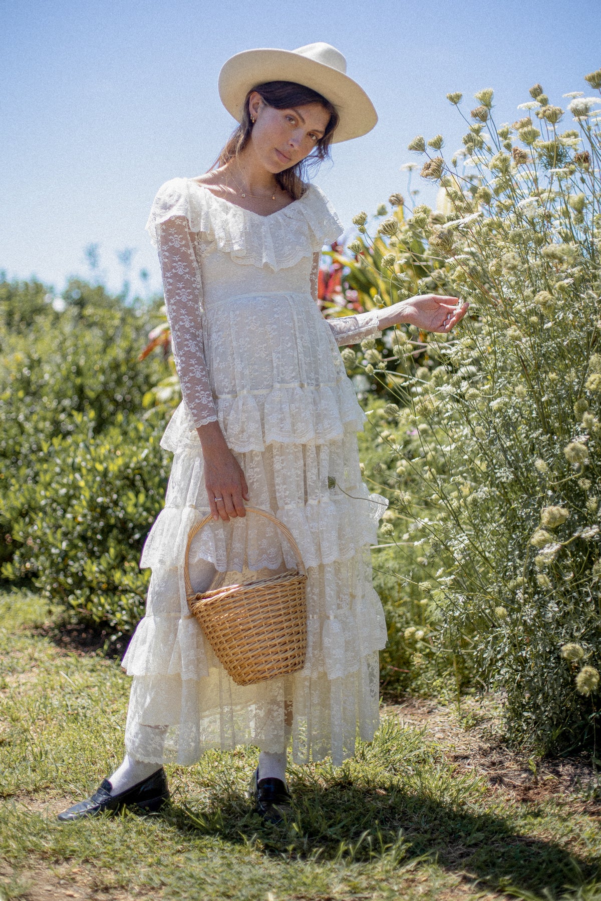 VINTAGE 1970's Tiered Lace Maxi Wedding Dress S