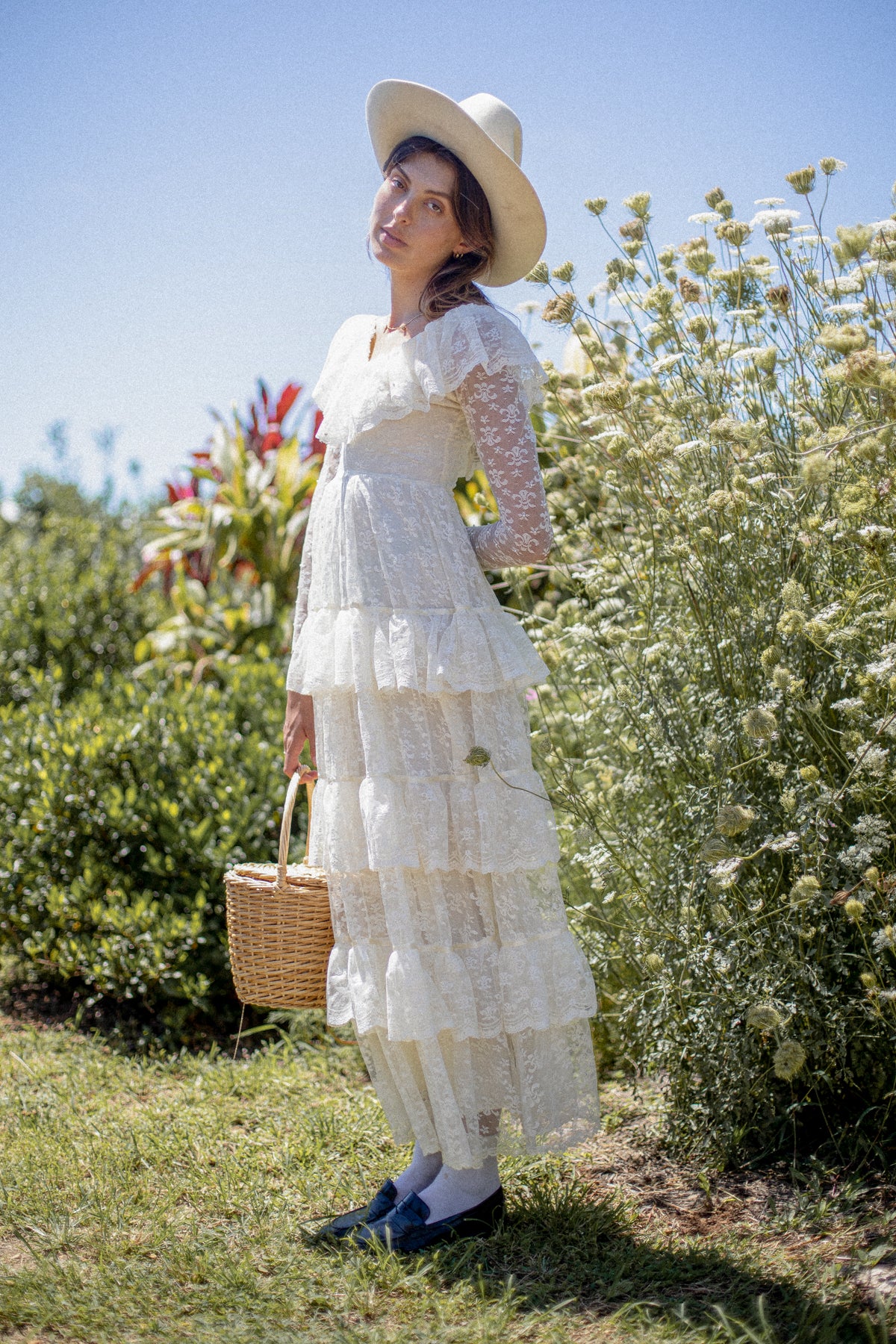 VINTAGE 1970's Tiered Lace Maxi Wedding Dress S